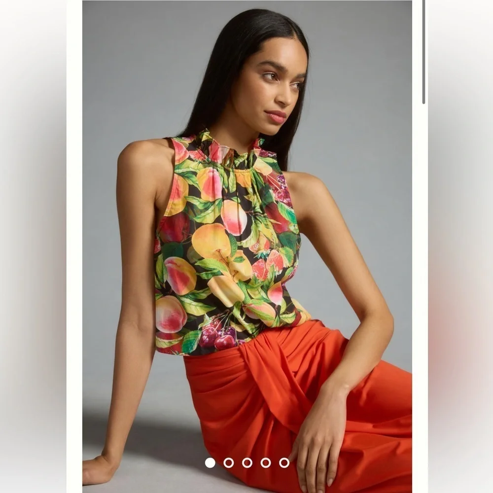 Anthropologie NWT Maeve Poplin Ruffle-Neck Halter Tank size XXS. - Picture 2 of 7